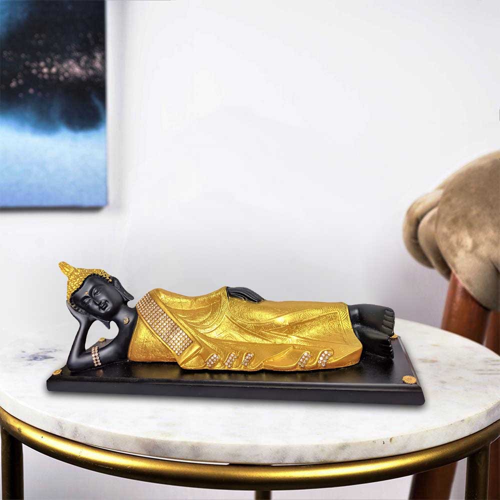 Sleeping Buddha Statue With Yellow Tray